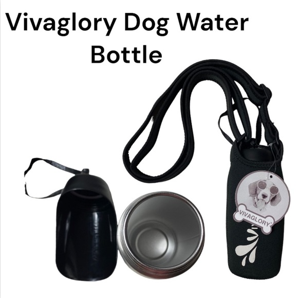 NWT Vivaglory Dog Water Bottle & Black Neoprene Carrier Set - Picture 3 of 15
